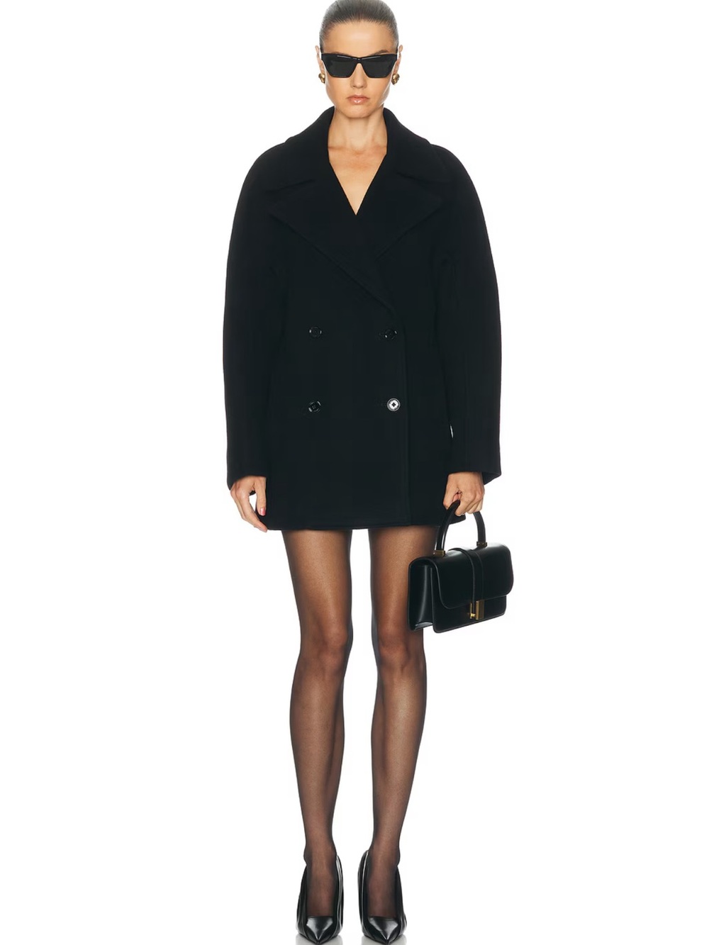 TOTEME Rounded Black Double-Breasted Women's Peacoat